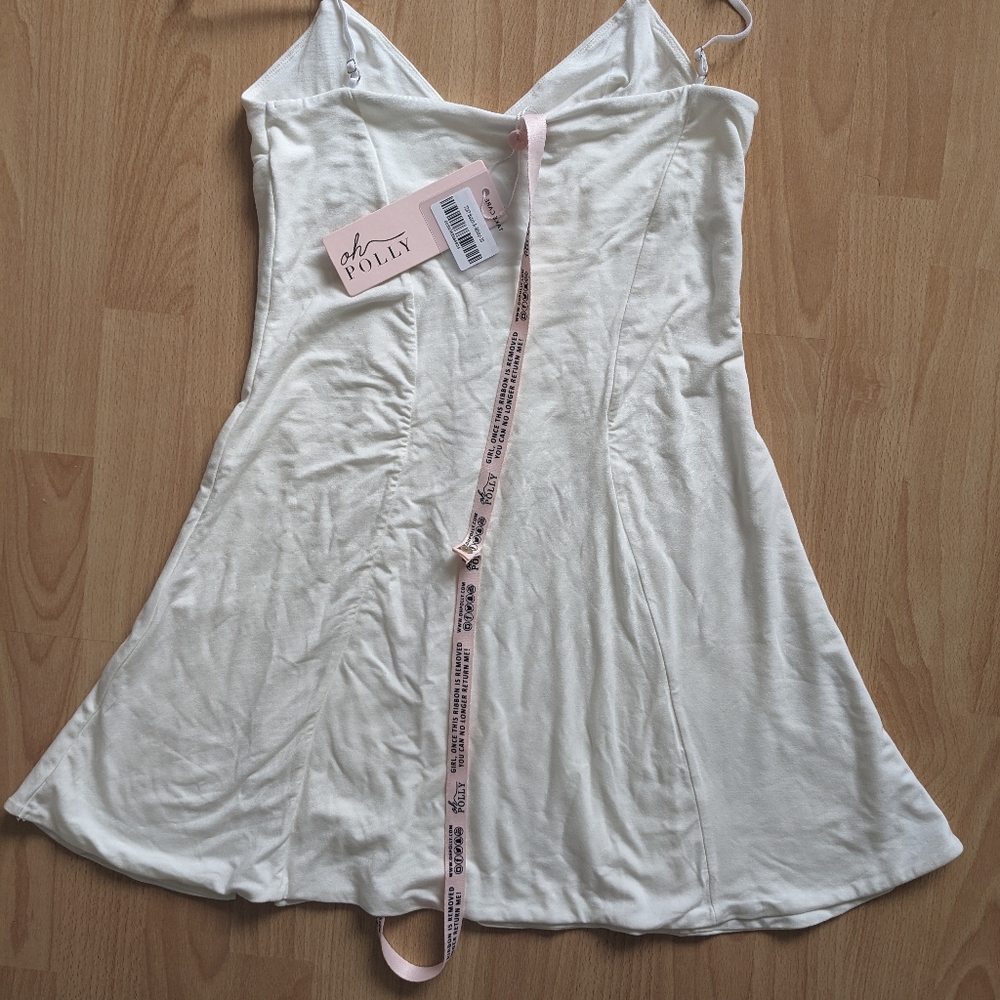 OH POLLY | SAYLOR Triangle Cup Spaghetti Strap Mini Dress in White - Picture 7 of 7
